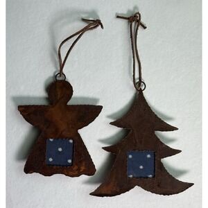 Set of 2 Rustic Rusty Metal Picture Frame Angel Christmas Tree Ornaments Country